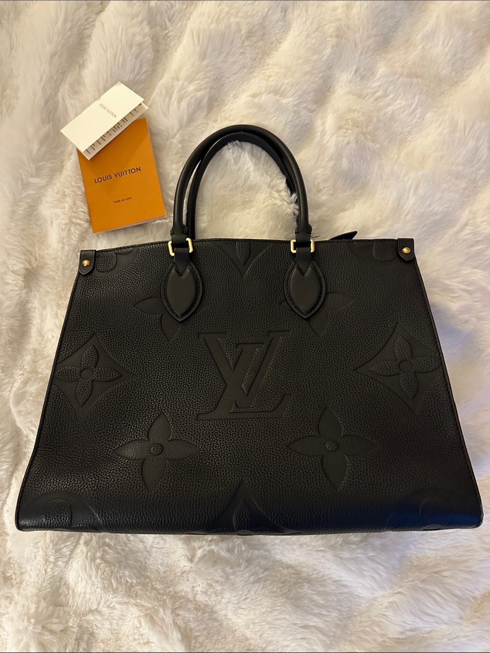 Black MEDIUM On the Go MM ✨STYLE✨Embossed leather bag black and gold - Picture 10 of 16